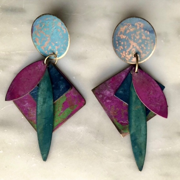 Artisan 90’s Metal Painted Earrings - Picture 2 of 4